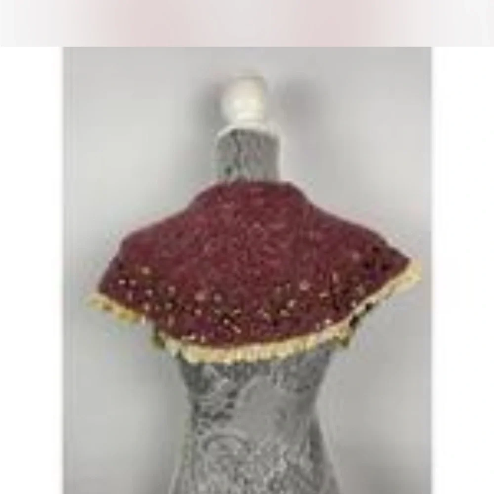 Moth Anthropologie Rose-Mauve Sequin Knit Scarf with Yellow Floral Bow Capelette